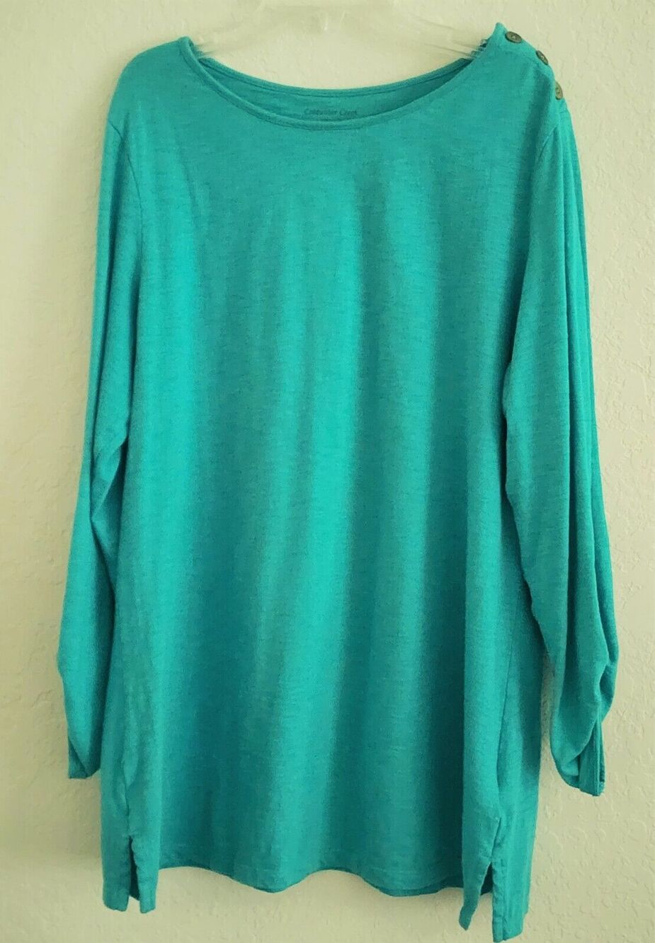 Top/Blouse-Coldwater Creek-Turquoise-Roll Tab Sleeves-Pleated Back-Size XL